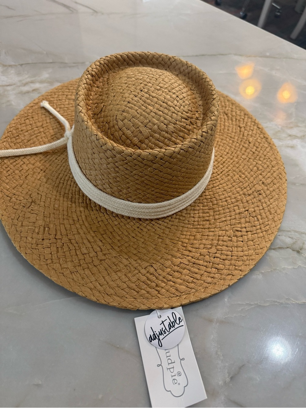 Mud Pie Natural Straw Wide-Brim Hat with White Band